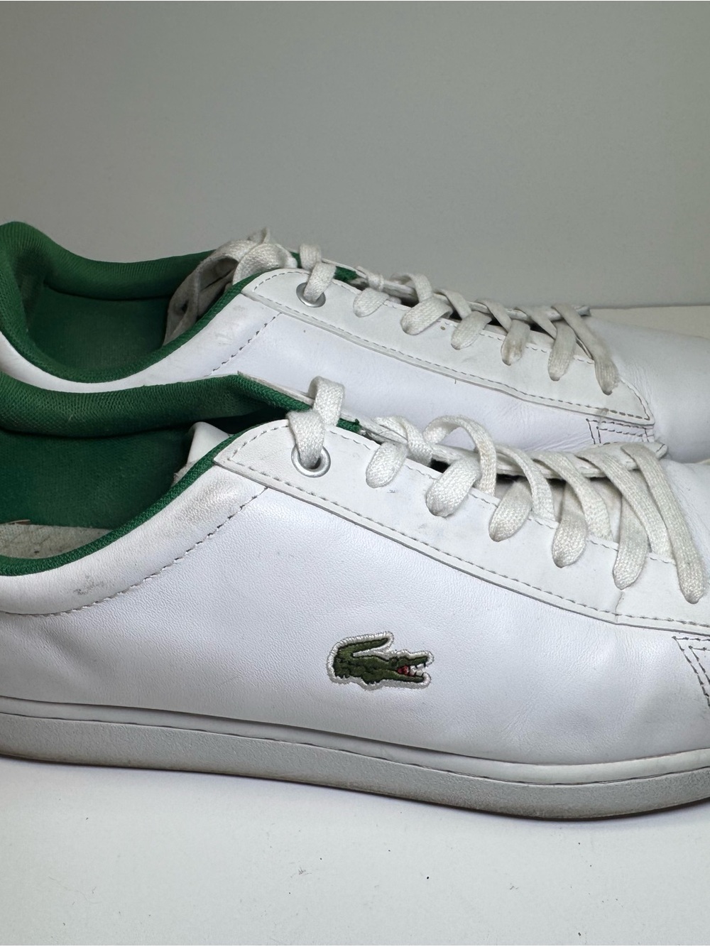 Lacoste White Leather Sneakers with Green Trim